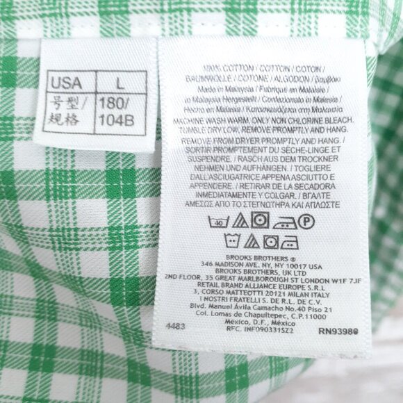 Brooks Brothers 346 Mens Button Down Shirt L Long Sleeve Green Plaid 820 - Picture 4 of 5